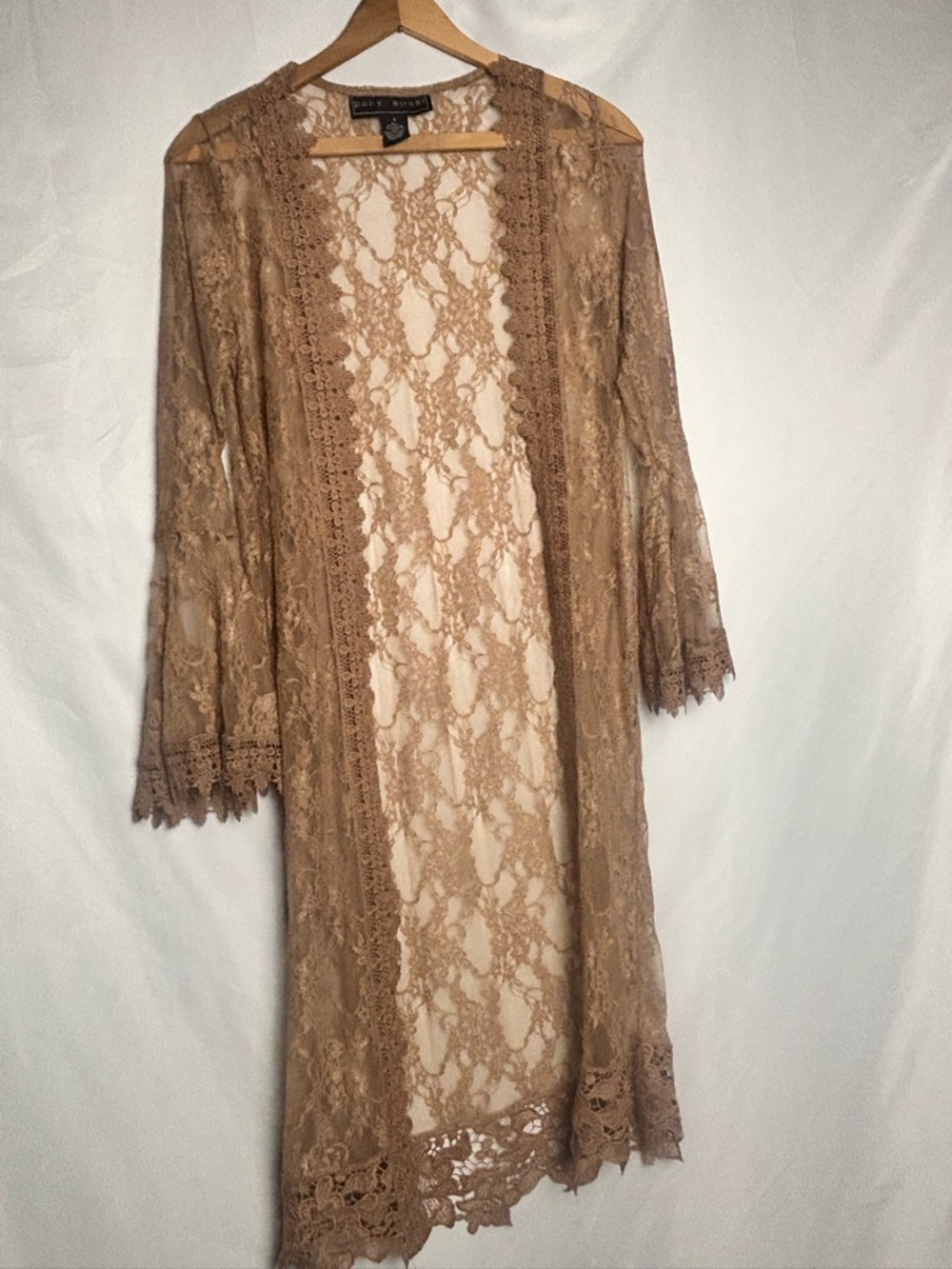 Polly & Esther Sheer Lace Duster Robe - Taupe - Picture 5 of 8